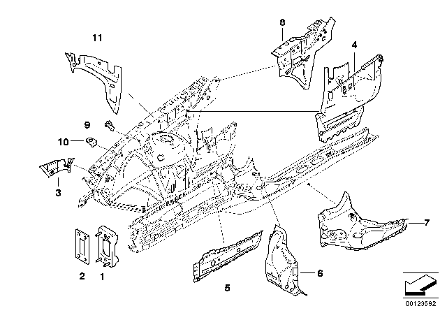 2008 BMW X3  Reinforcement, Bulkhead Right Diagram for 41113403488
