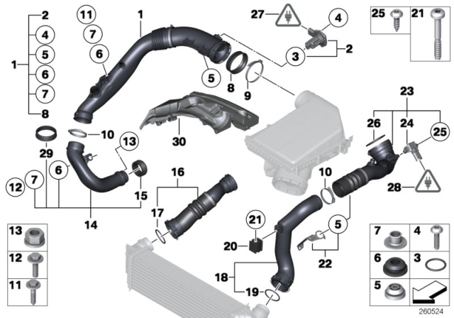 2011 BMW 335i xDrive  Air Duct Without Air Mass Meter Diagram for 13717599286