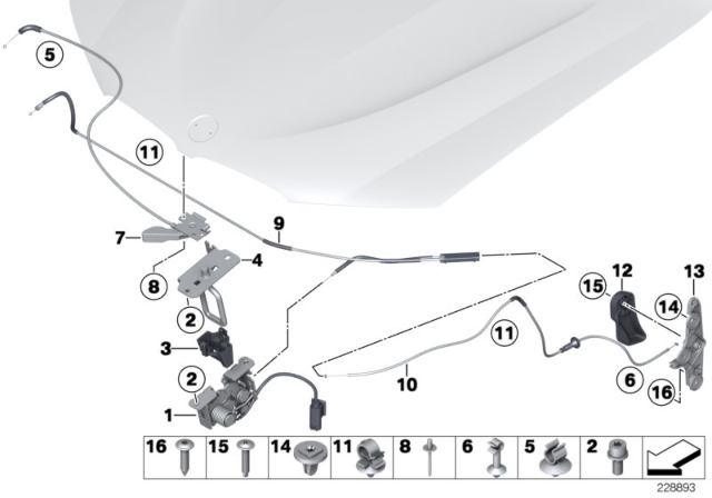 2017 BMW X3  Hood Safety Catch Cable Diagram for 51237218568