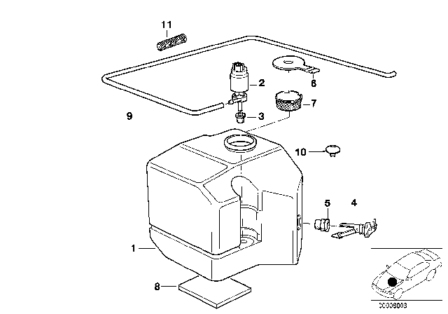2002 BMW Z3 Washer Fluid Reservoir Diagram for 61608378148