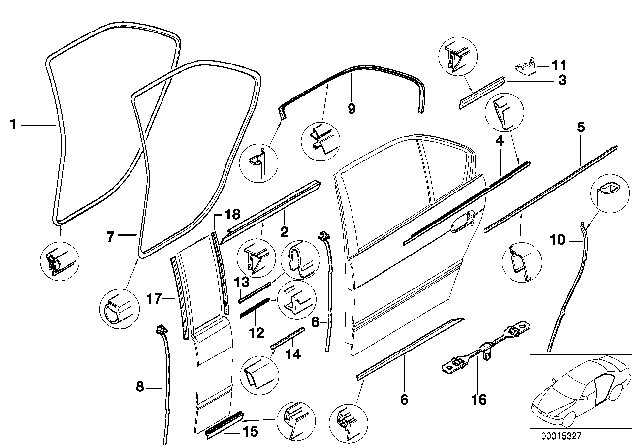1998 BMW 740i  Door Weather Strip Outer Left Diagram for 51228204229