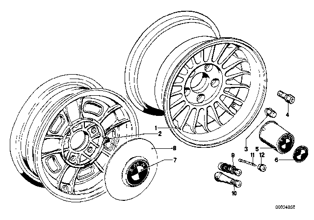 1971 BMW 3.0CS Hub Cap Diagram for 36131105834