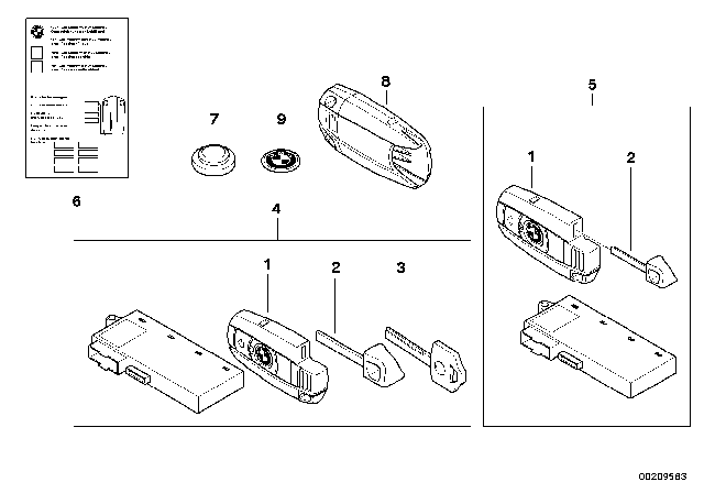 2007 BMW 335xi  Set Of Keys With Cas Control Unit Diagram for 51210035923