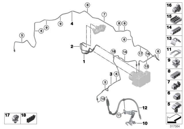 2013 BMW 328i GT  Bracket, Brake Pipe, 3-Fold Diagram for 34326799264