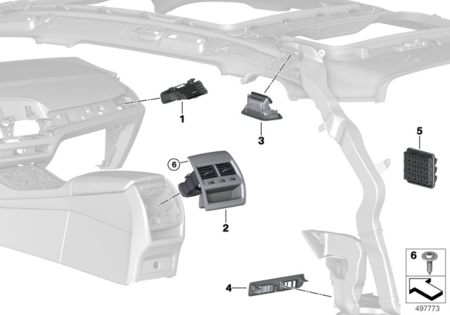 2020 BMW X6  FRESH AIR GRILLE REAR ROOM Diagram for 64229399964