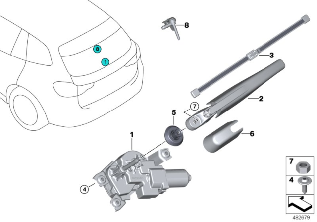 2020 BMW X5  Rear Window Wiper Motor Diagram for 67637453144