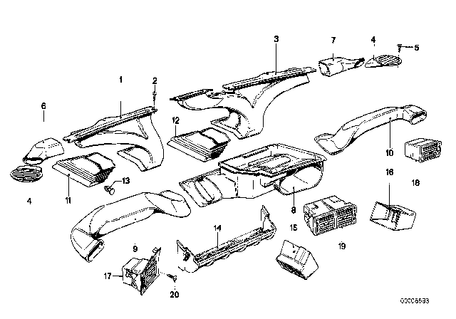 1988 BMW 535i  Fresh Air Grille, Right Diagram for 64221367388