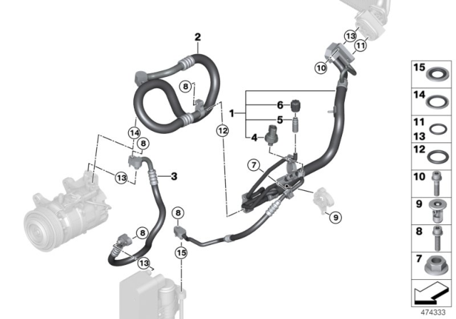 2020 BMW M240i Suction Pipe Evaporator-Compressor Diagram for 64539337136