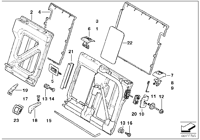 2001 BMW 525i Ski Bag Locking Mechanism Diagram for 52208219756