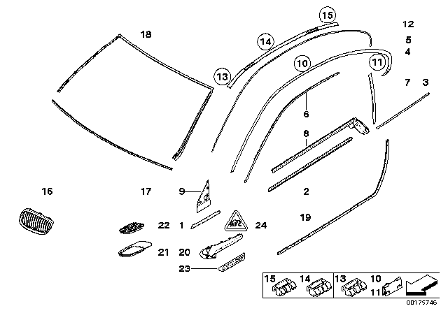 2009 BMW M3  Clip, Roof Frame Strip Diagram for 51767182643