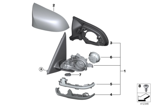 2015 BMW X6 M Exterior Mirror Without Glass, Heated, Left Diagram for 51168061675
