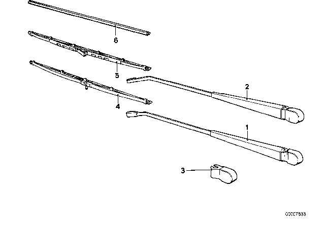 1980 BMW 528i  Wiper Blade Diagram for 61611365991