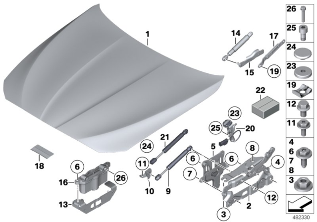 2016 BMW 535d  Aluminium Engine Hood Diagram for 41617207194