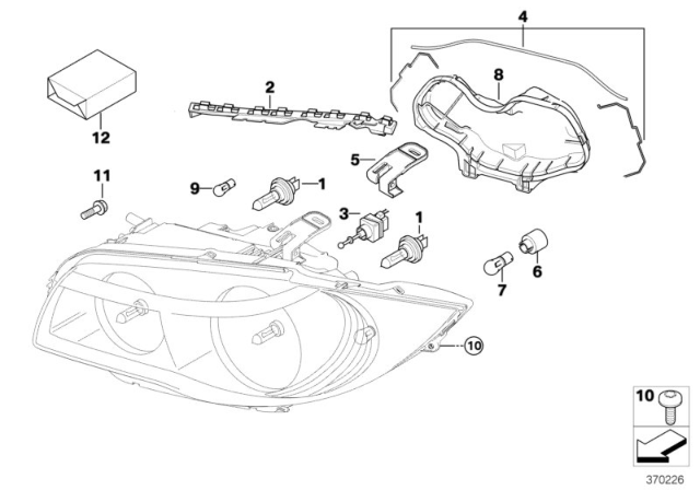 2010 BMW 128i  Left Headlight Cover Diagram for 63126924493
