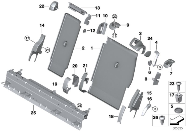 2015 BMW X5 Trim, Backrest Upper Section, Middle Diagram for 52207319610