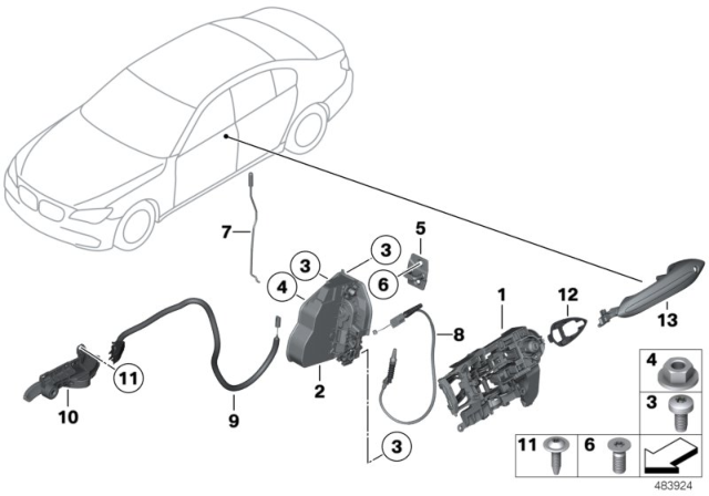 2011 BMW 750Li  Bowden Cable, Outside Door Handle Diagram for 51214872232