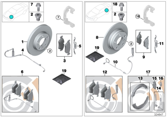 2010 BMW 335d  Set, Brake Pads, With Brake-Pad Sensor Diagram for 34112288870