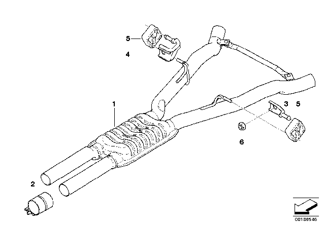 2005 BMW 645Ci  Centre Muffler Diagram for 18307526380