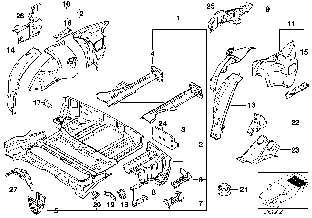 2002 BMW Z3 M  Centre Latching Bracket Support Diagram for 41128411087