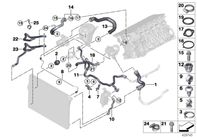 2011 BMW 528i  Coolant Hose Inlet Hose Diagram for 11537581872