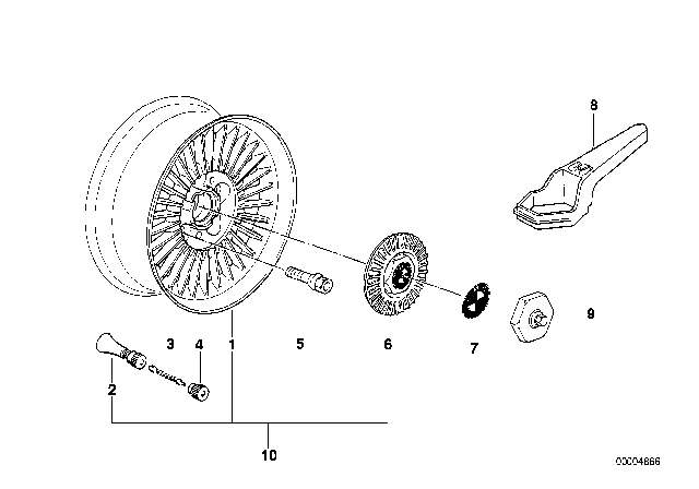 1992 BMW 750iL  Hub Cap Diagram for 36131180581