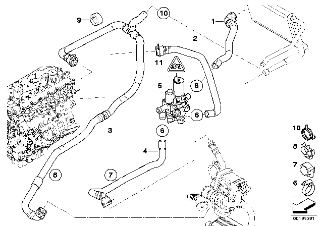 2009 BMW 335d  Hose For Radiator-Changeover Valve Diagram for 64126953090