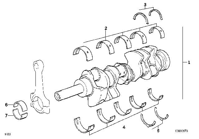 1994 BMW 740iL Bearing Shell Blue Diagram for 11241715701