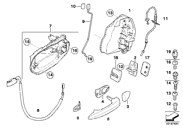 2005 BMW X3  Rear Door Lock Bowden Cable Diagram for 51203402593