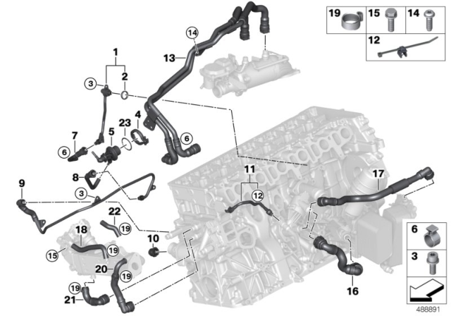 2018 BMW 540d xDrive  Cylinder Head-Expansion Tank Line Diagram for 11538571597