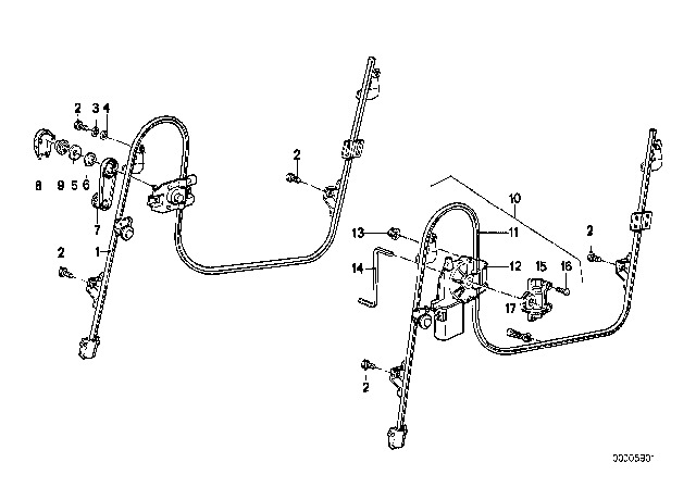1990 BMW 325i  Rear Left Window Regulator Diagram for 51351911385