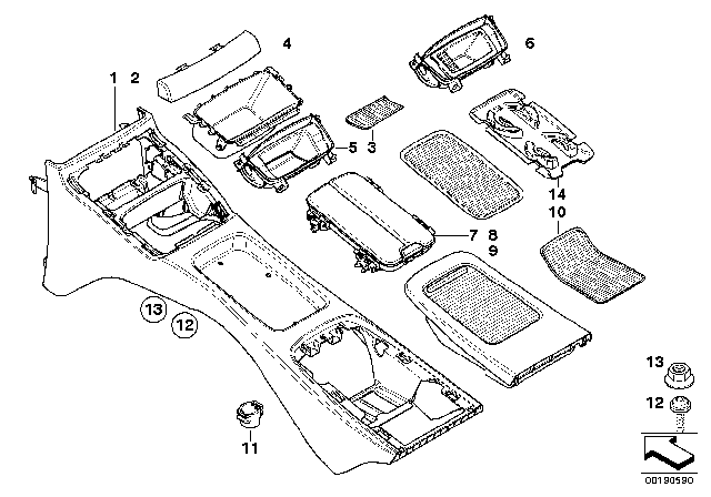 2007 BMW 335i Rubber Insert, Oddments Tray Rear Diagram for 51166960695