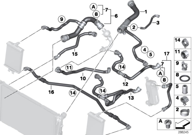 2015 BMW 428i xDrive  Radiator Coolant Hose Diagram for 17127609534