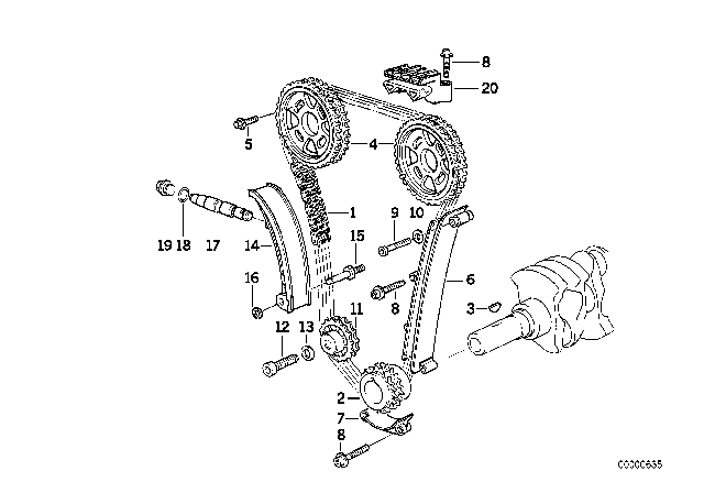 1992 BMW 318i  Timing Chain Diagram for 11311247160