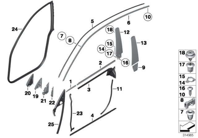 2013 BMW 550i GT  Clip, Roof Frame Strip Diagram for 51767162587