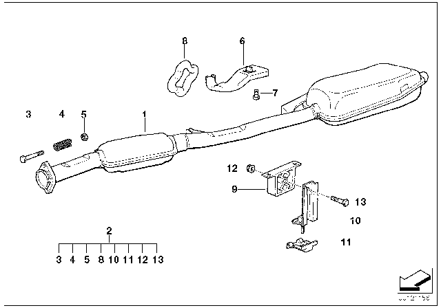 1998 BMW 318i  Set Of Add-On Parts, Silencer Diagram for 18210145892