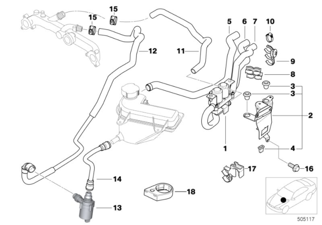 2001 BMW X5  Upper Radiator Coolant Hose Diagram for 11537500746