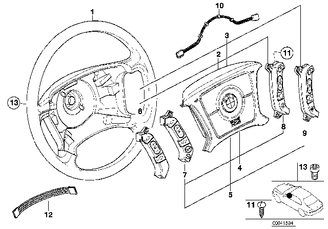 1998 BMW 528i Front Steering Wheel Cruise Control Switch Diagram for 61316922854