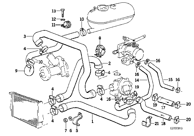 1988 BMW 325i  Expansion Tank Hose Diagram for 11531289257