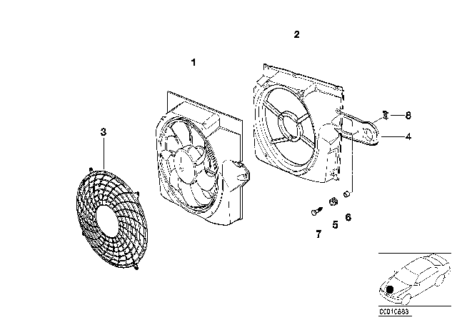 2002 BMW Z3  Air Conditioner Condenser Fan Assembly Diagram for 64546905617