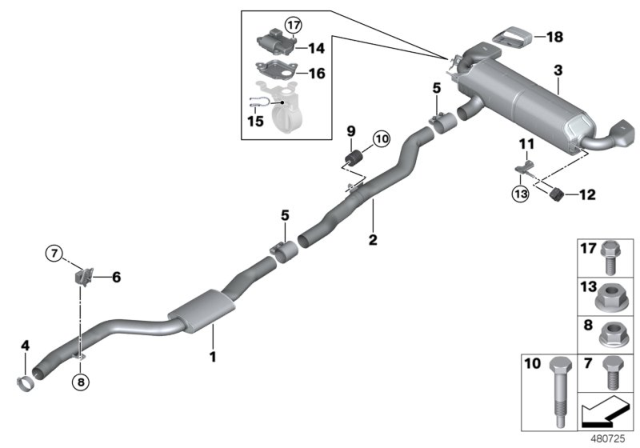 2019 BMW 540i xDrive  Rear Exhaust Flap Muffler Diagram for 18308652306