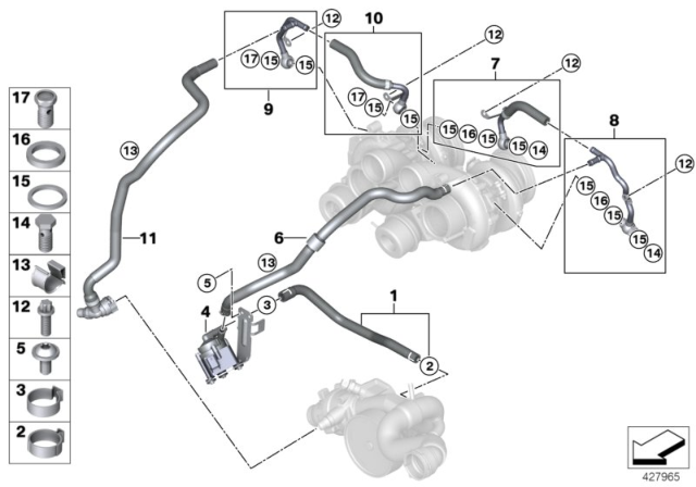 2016 BMW X6 M  Coolant Hose, Pump Flow Line Diagram for 11537848377