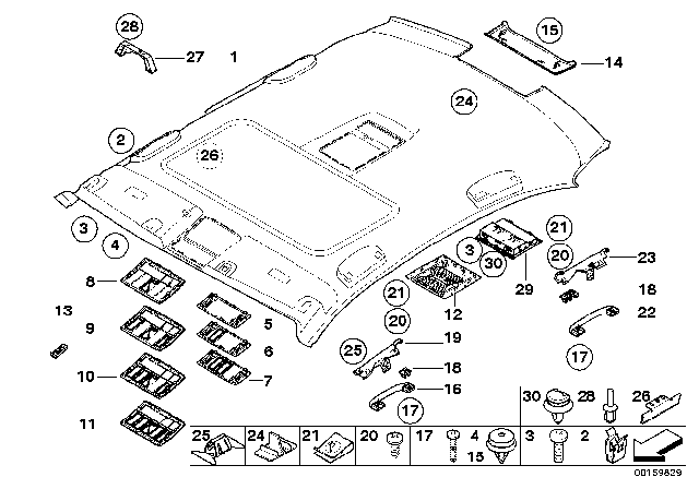2006 BMW M5  Head Lining Support Diagram for 51447030475