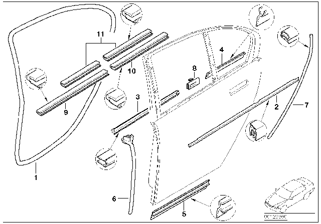 2004 BMW 745Li Inner Left Window Channel Cover Diagram for 51357044147