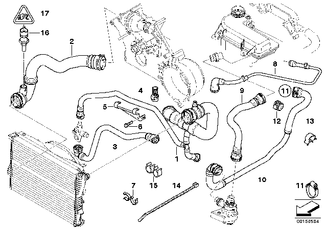 2002 BMW X5  Water Hose Diagram for 11531439123