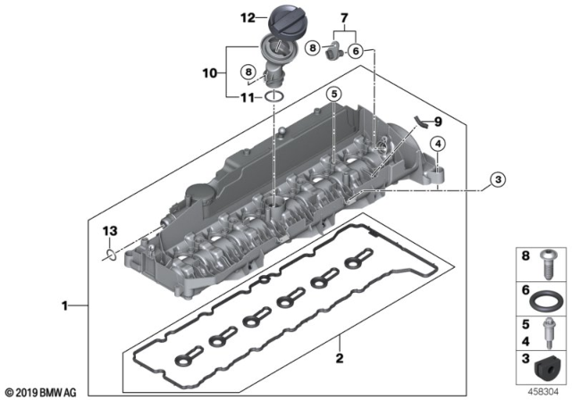 2018 BMW 540d xDrive  CYLINDER HEAD COVER Diagram for 11128571308