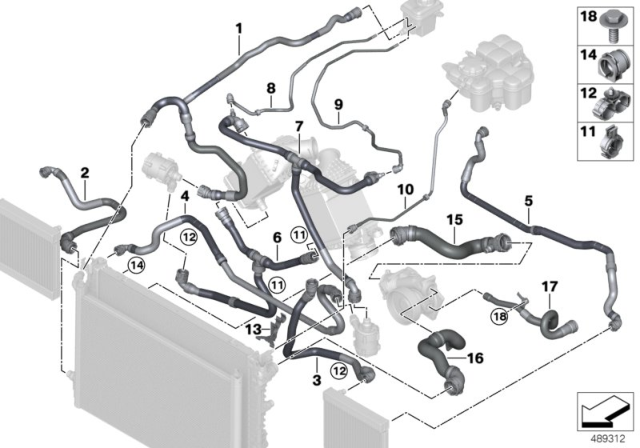 2018 BMW M5  Hose Coolant Pump Diagram for 17127856739