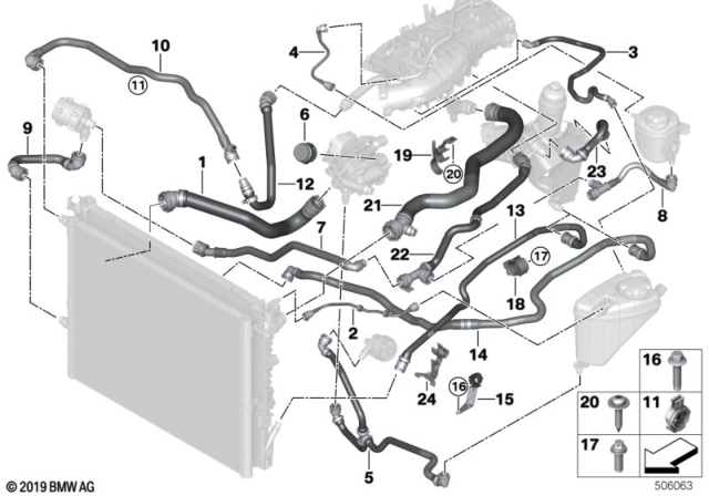 2017 BMW 530i  Cylinder Head-Expansion Tank Hose Diagram for 17128602600