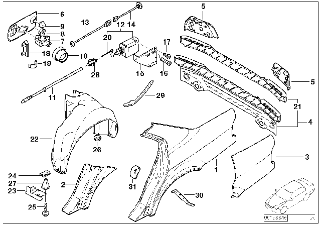 1999 BMW 740iL  Actuator Bowden Cable Diagram for 51258164787