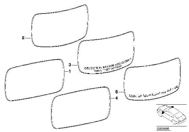 2005 BMW 325xi  Mirror Glass, Heated, Convex, Right Diagram for 51168250439