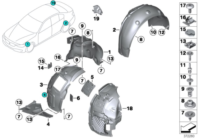 2019 BMW 330i GT xDrive  Cover, Wheel Housing, Rear Left Diagram for 51717288905